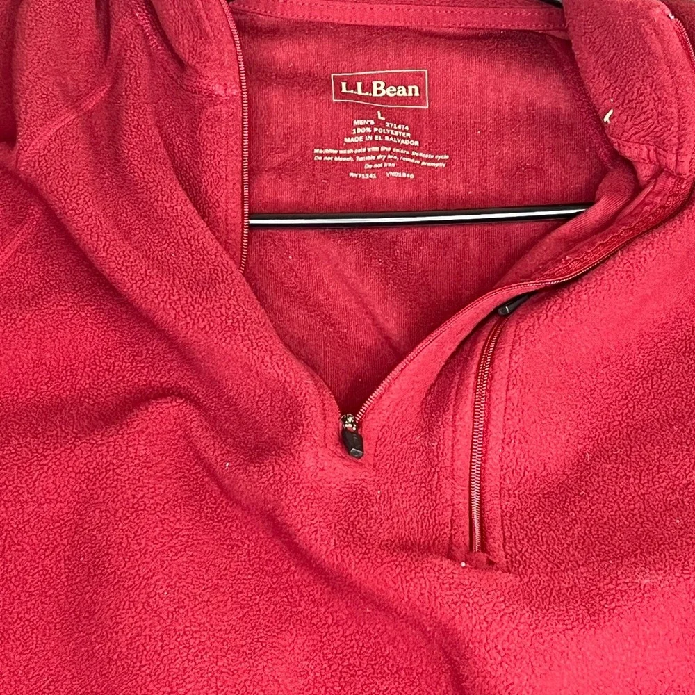 L.L. Bean Men's Large Red Fleece Quarter Zip Pullover Sweater Chest Pocket